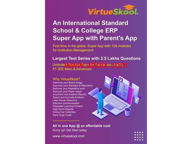 VirtueSkool International Standard School Management ERP Software with Parents App