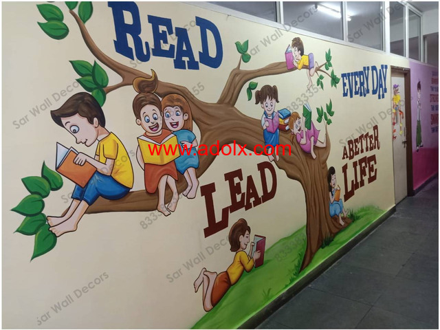 Play School Cartoon Wall Painting