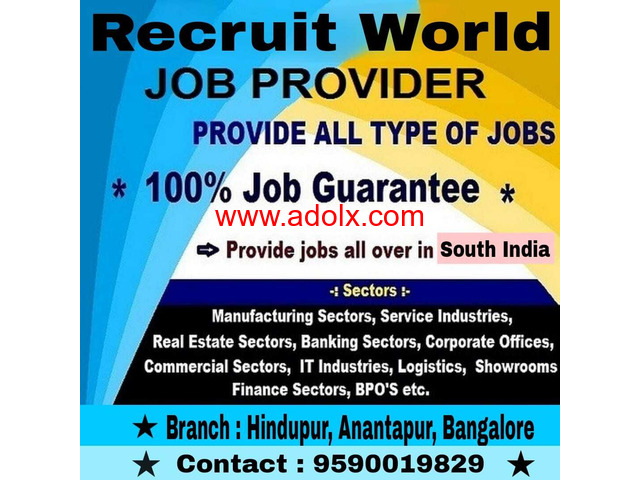 Jobs in Hindupur, Bangalore & Hyderabad for all qualifications for Freshers/Experienced